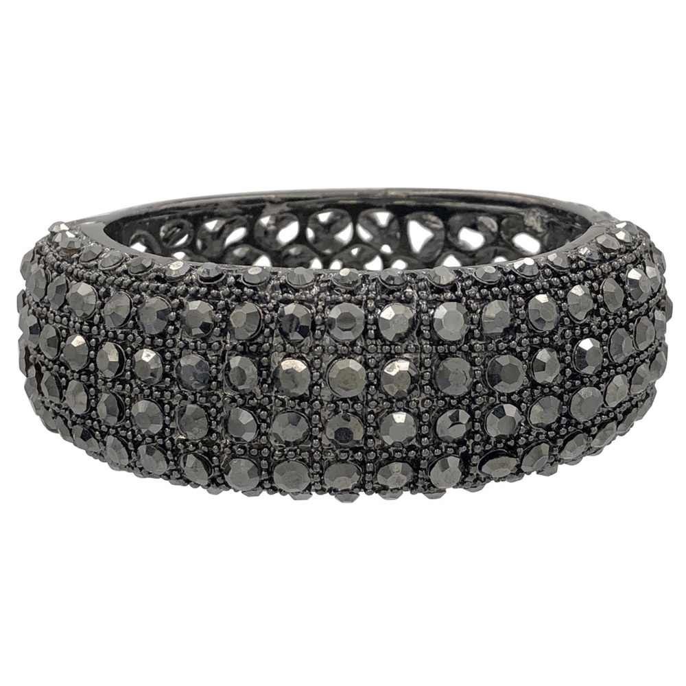 Gun Metal Rhinestone Clamp Hinged Bracelet